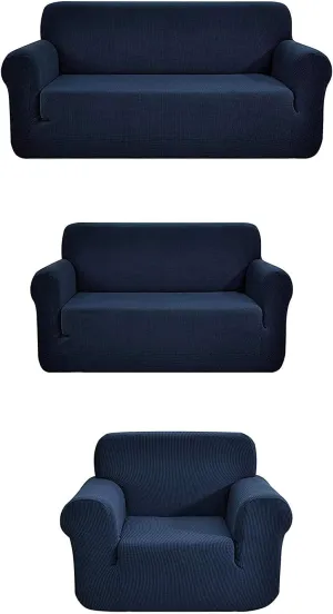 Fancy Collection 3pc Set Slipcover Set Furniture Cover Spandex Set Includes Sofa and Love-Seat and Chair Covers Solid Blue New