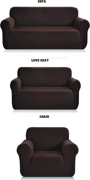 Fancy Collection 3pc Set Slipcover Set Furniture Cover Spandex Set Includes Sofa and Love-Seat and Chair Covers Solid Coffee New