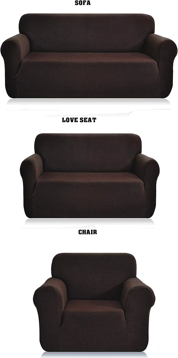 Fancy Collection 3pc Set Slipcover Set Furniture Cover Spandex Set Includes Sofa and Love-Seat and Chair Covers Solid Coffee New