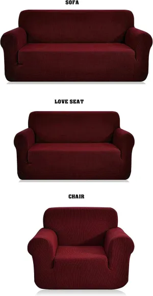 Fancy Linen Sure Fit Stretch Sterling Sofa Love Seat and Chair Slipcover Solid New # Stella (3pc, Burgundy)