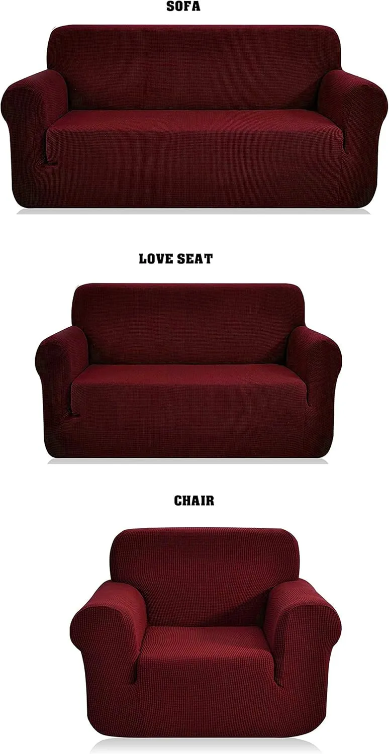 Fancy Linen Sure Fit Stretch Sterling Sofa Love Seat and Chair Slipcover Solid New # Stella (3pc, Burgundy)