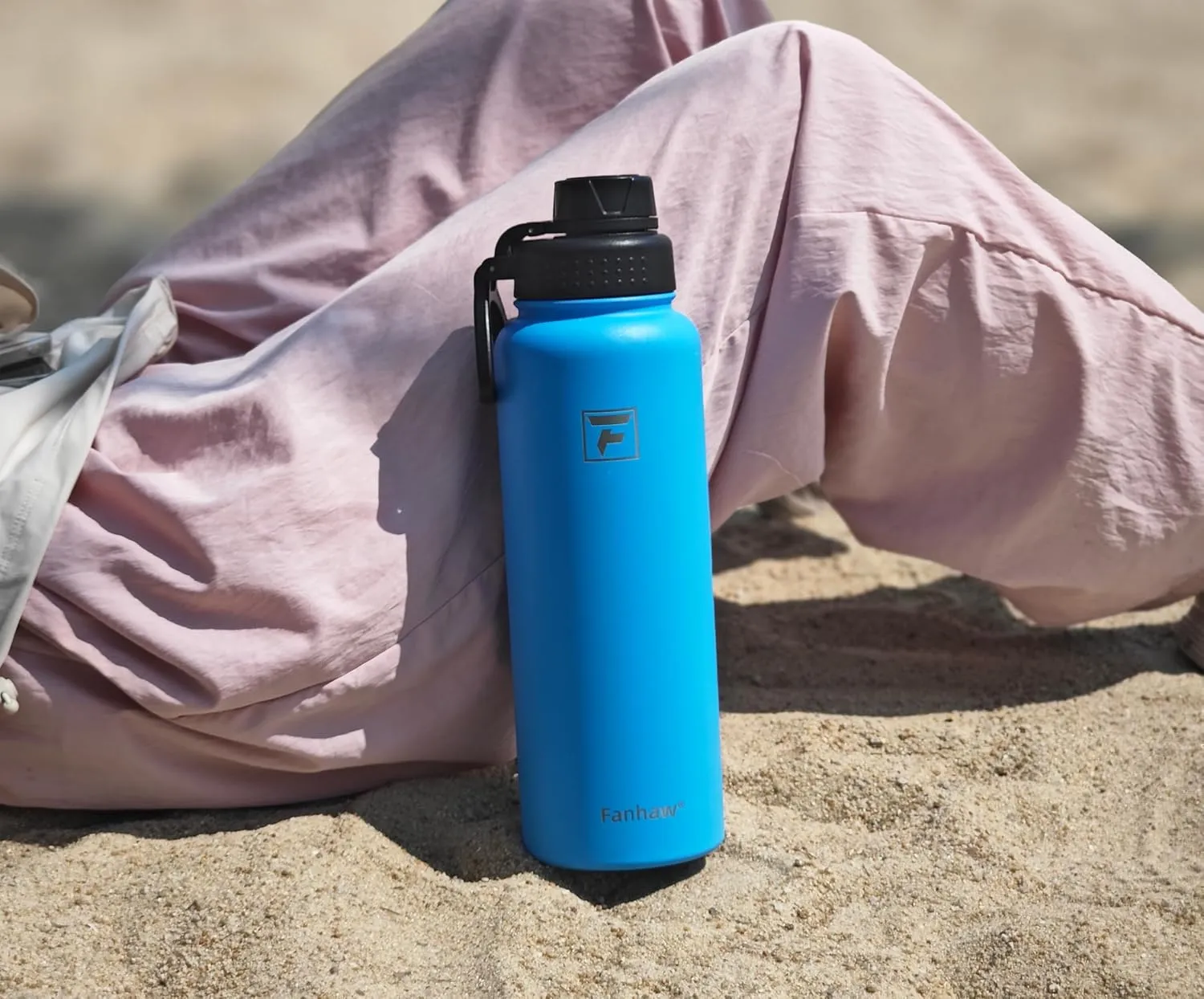 Fanhaw 40 oz Stainless Steel Insulated Water Bottle With 3 Lids (Straw, Spout and Carabiner Lid) - Double Walled Travel Thermal Canteen Mug (Navy Blue)