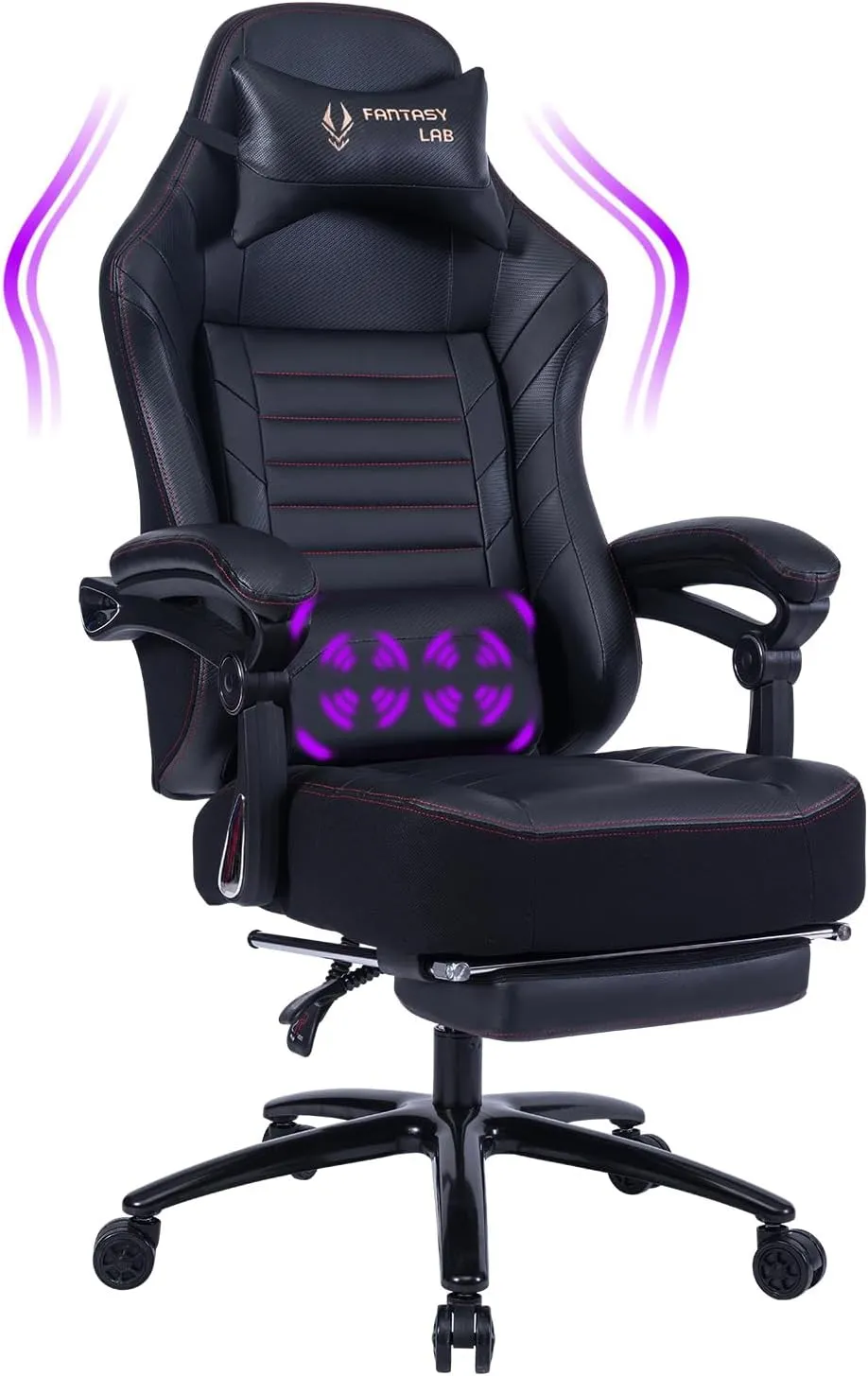 Fantasylab Big and Tall Gaming Chair with Footrest 400lbs Massage Gamer Chair with Memory Foam Adjustable Tilt Back Angle & Armrest, High Back Leather Computer Office Chair