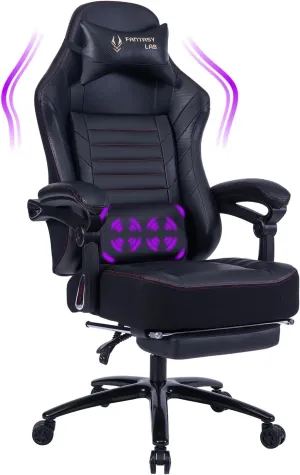 Fantasylab Big and Tall Gaming Chair with Footrest 400lbs Massage Gamer Chair with Memory Foam Adjustable Tilt Back Angle & Armrest, High Back Leather Computer Office Chair