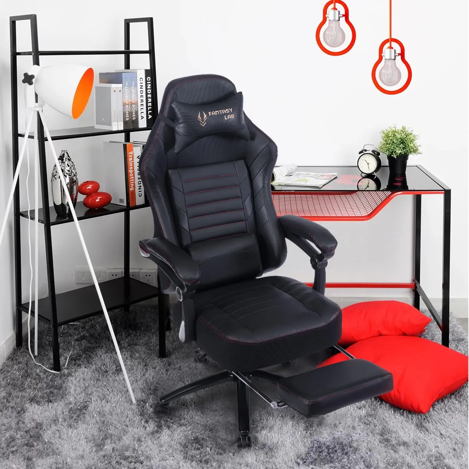 Fantasylab Big and Tall Gaming Chair with Footrest 400lbs Massage Gamer Chair with Memory Foam Adjustable Tilt Back Angle & Armrest, High Back Leather Computer Office Chair