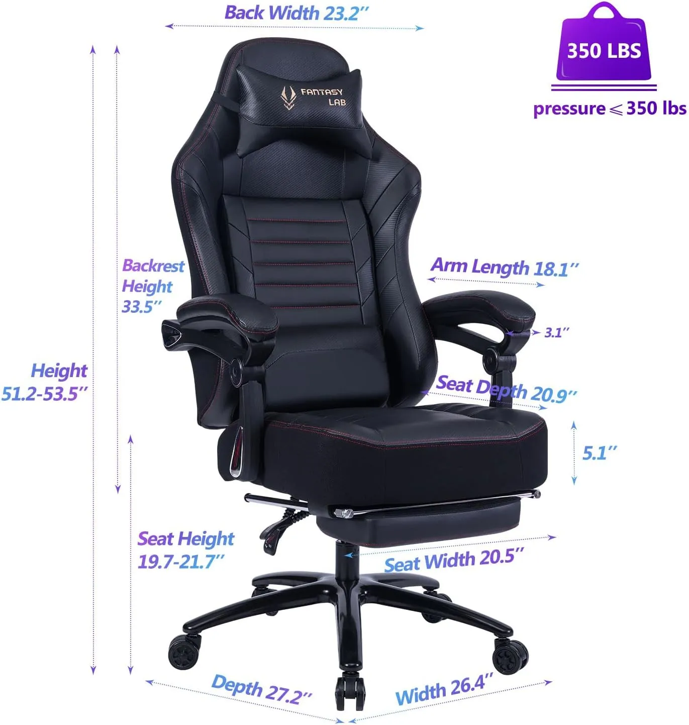 Fantasylab Big and Tall Gaming Chair with Footrest 400lbs Massage Gamer Chair with Memory Foam Adjustable Tilt Back Angle & Armrest, High Back Leather Computer Office Chair
