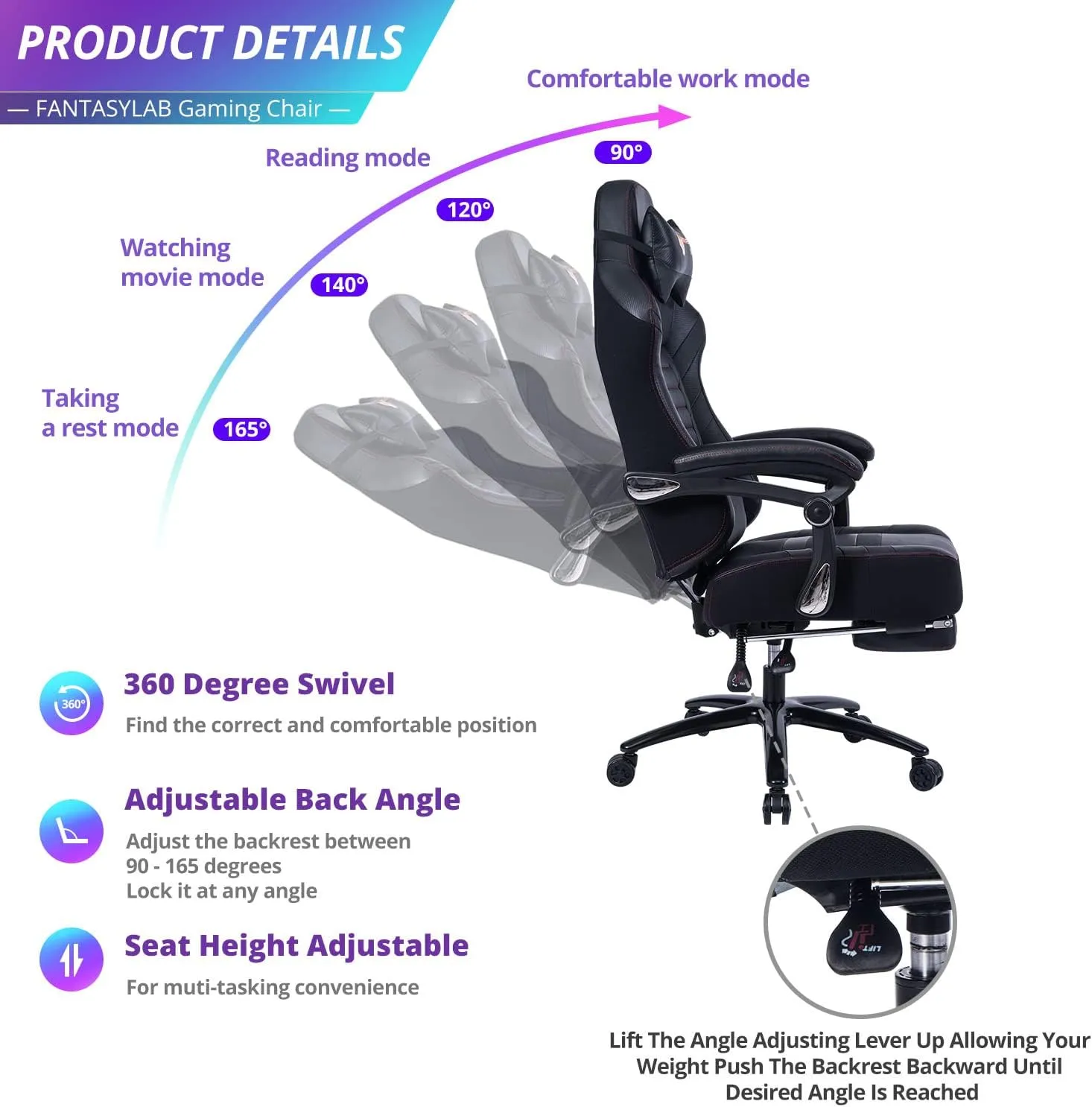 Fantasylab Big and Tall Gaming Chair with Footrest 400lbs Massage Gamer Chair with Memory Foam Adjustable Tilt Back Angle & Armrest, High Back Leather Computer Office Chair