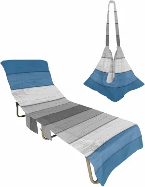 Farmhouse Wood Beach Pool Patio Lounge Chaise Chair Cover Towel With Pockets, Absorbent & Quick Dry Microfiber Towel Cover Bag Summer Travel Accessories for Sunbathing Ombre Blue Grey White