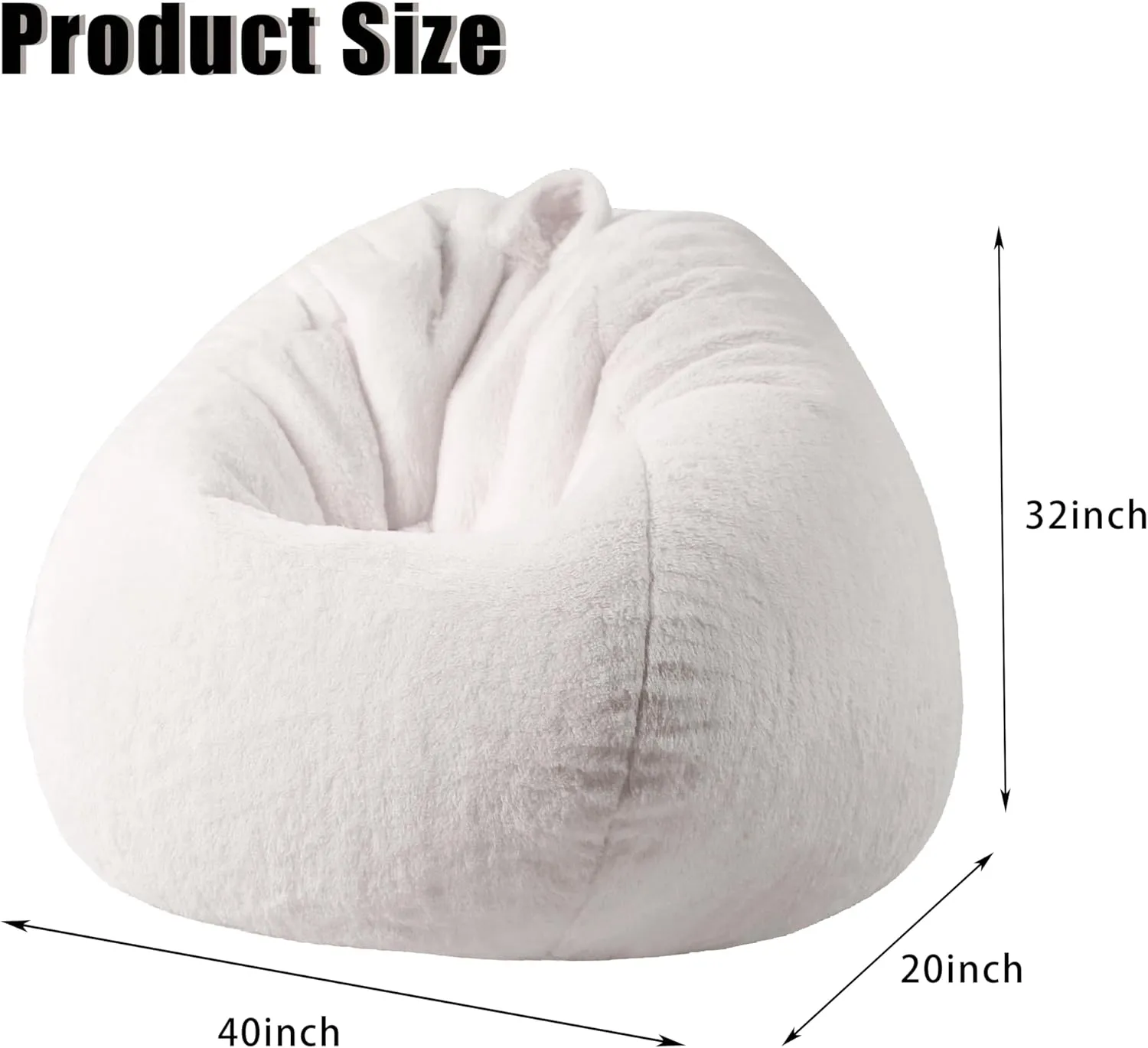 Faux Fur Comfy Bean Bag Chair Cover (No Filler), Fluffy Stuffed Animal Storage Bean Bag Cover for Adults, Premium Furry Fuzzy Bean Bag Cover for Living Room Bedroom