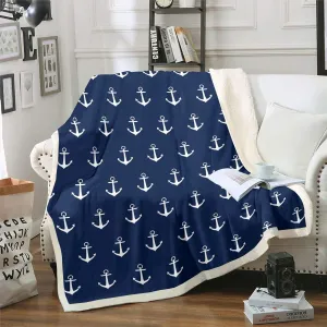 Feelyou Nautical Fuzzy Blanket Anchor Sherpa Throw Blanket Sea Adventure Fleece Throw Blanket Soft Warm Cozy Ocean Theme Plush Blanket Navy Blue 30"x40"