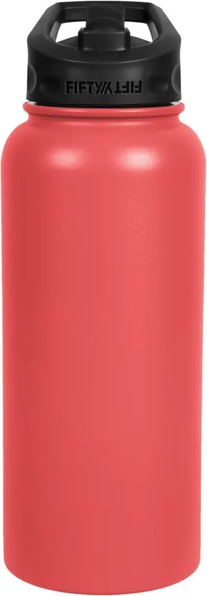 Fifty/Fifty Sport Water Bottle, Straw Cap with Wide Mouth, 34 oz/1 Large, Coral