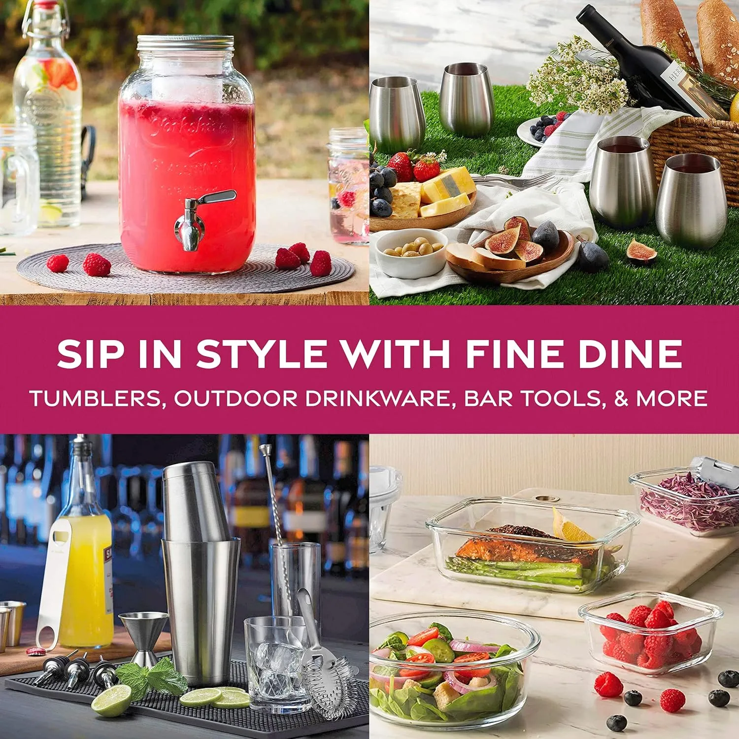 FineDine Water Bottle - Stainless Steel Insulated Water Bottle with Straw Lid, Flip Lid & Wide-Mouth Cap - Keeps Hot and Cold - 32 Oz / 946ml - Brushed Stainless Steel