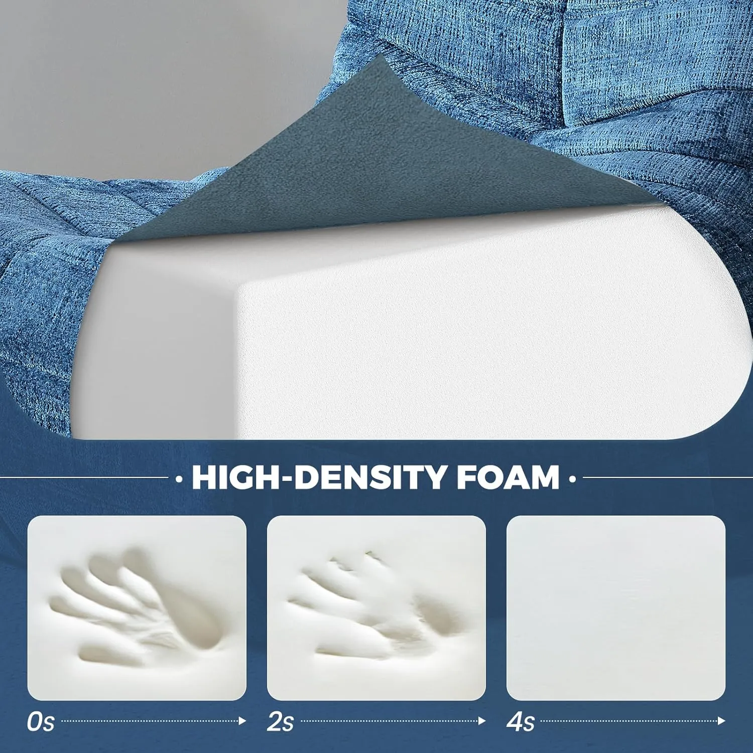 Fireside Chair, Bean Bag Chair for Adults Lazy Floor Sofa Chair Couch Modern Chenille Fabric High-Density Foam Single Sofa Floor Corner Couch for Living Room Bedroom Salon Blue