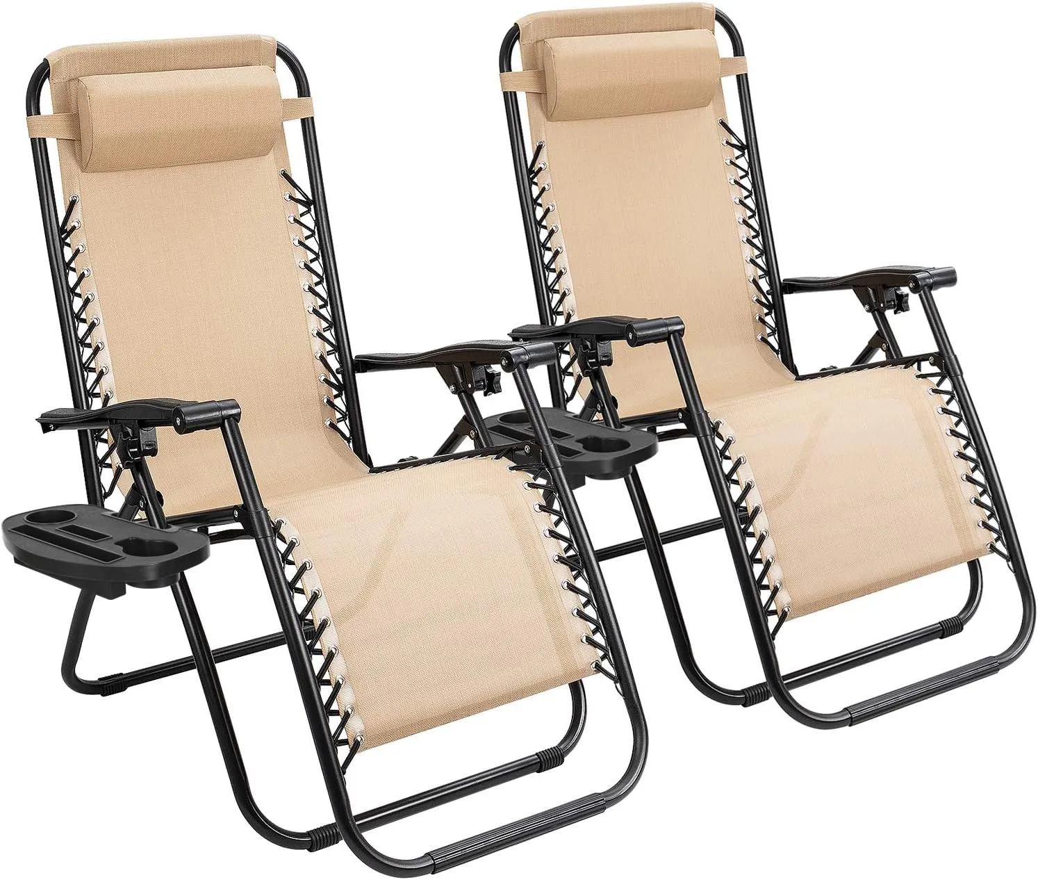 Flamaker Patio Zero Gravity Chair Outdoor Recliners Folding Lounge Chair Adjustable Lawn Lounge Chair with Pillow for Poolside, Yard and Camping (Beige)