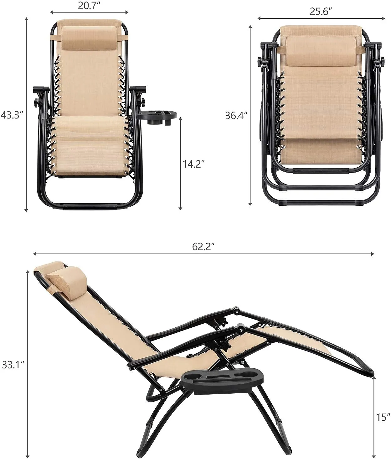 Flamaker Patio Zero Gravity Chair Outdoor Recliners Folding Lounge Chair Adjustable Lawn Lounge Chair with Pillow for Poolside, Yard and Camping (Beige)