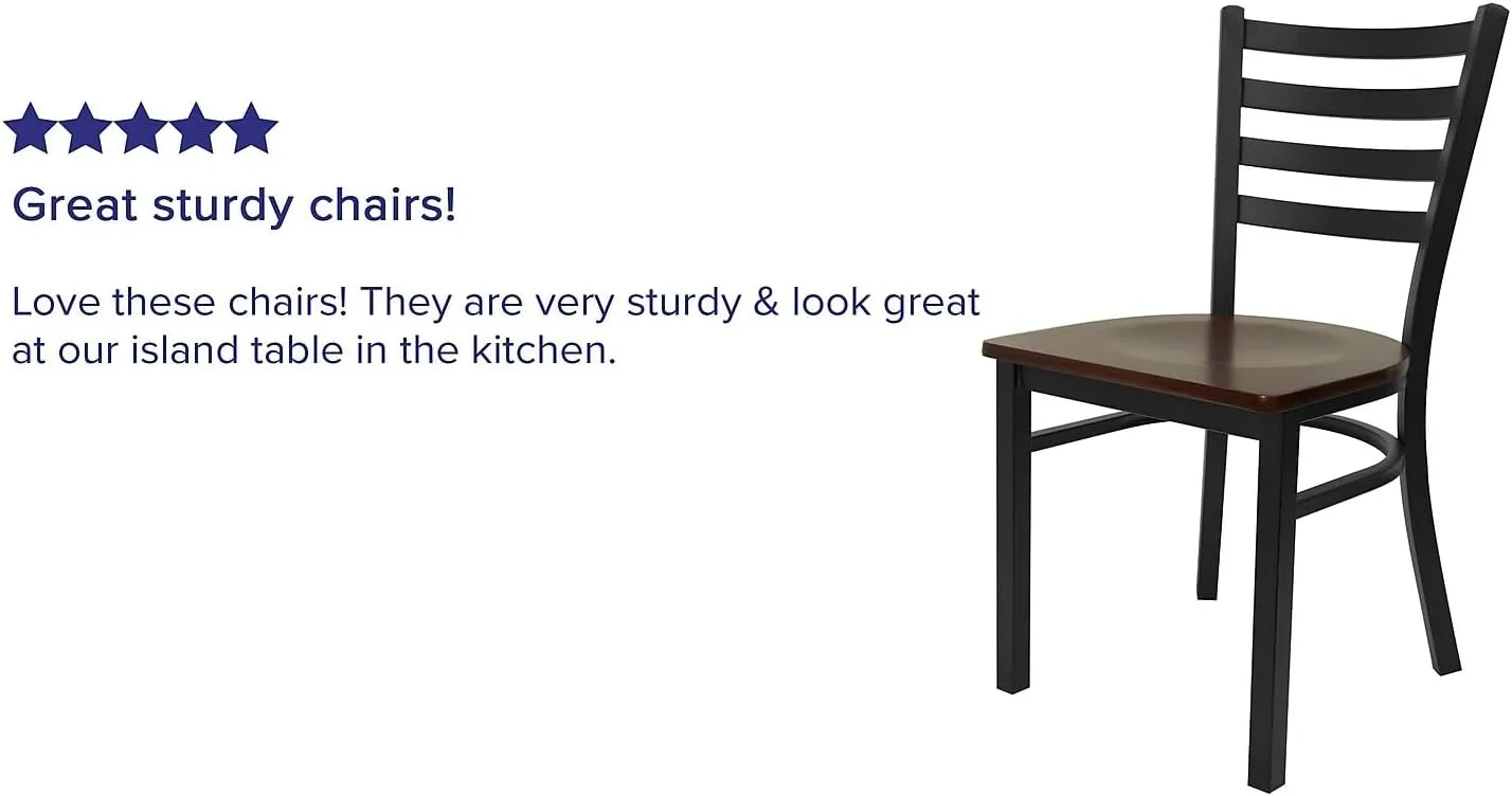Flash Furniture 2 Pack HERCULES Series Black Ladder Back Metal Restaurant Chair - Mahogany Wood Seat