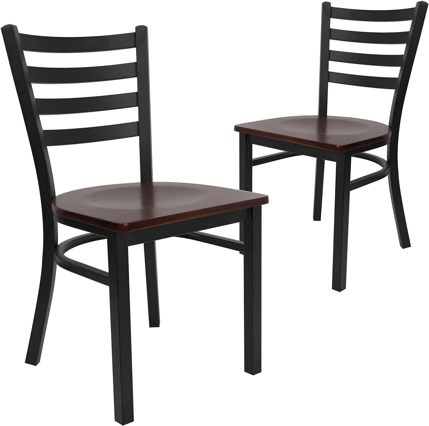 Flash Furniture 2 Pack HERCULES Series Black Ladder Back Metal Restaurant Chair - Mahogany Wood Seat