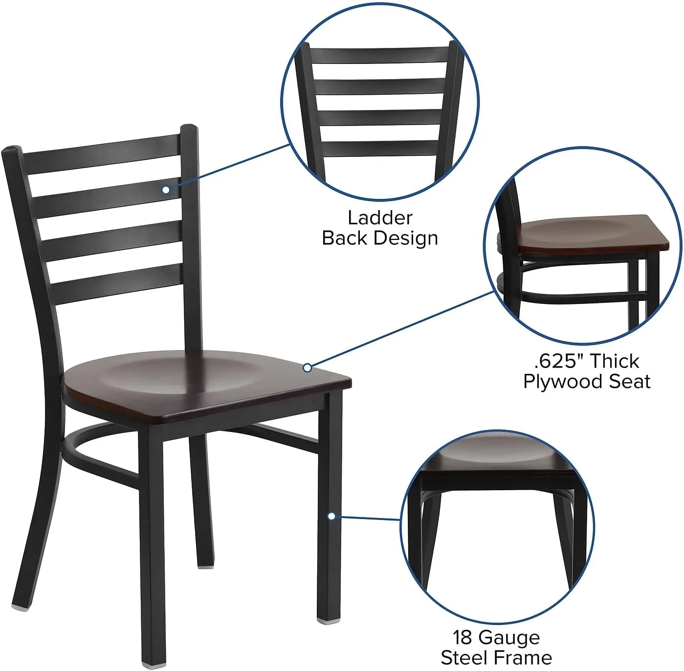 Flash Furniture 2 Pack HERCULES Series Black Ladder Back Metal Restaurant Chair - Mahogany Wood Seat