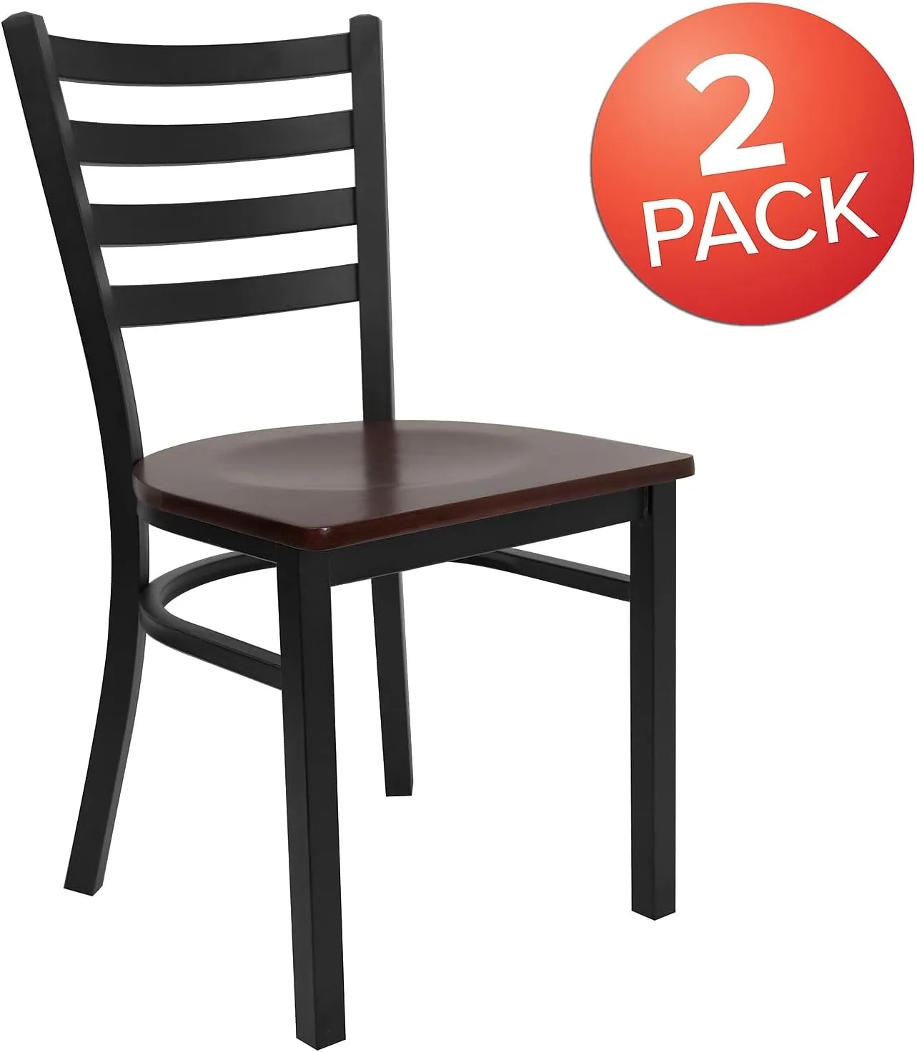 Flash Furniture 2 Pack HERCULES Series Black Ladder Back Metal Restaurant Chair - Mahogany Wood Seat