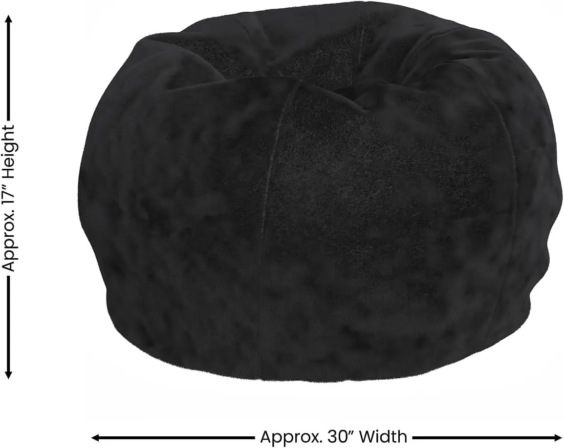 Flash Furniture Dillon Small Black Furry Bean Bag Chair for Kids and Teens