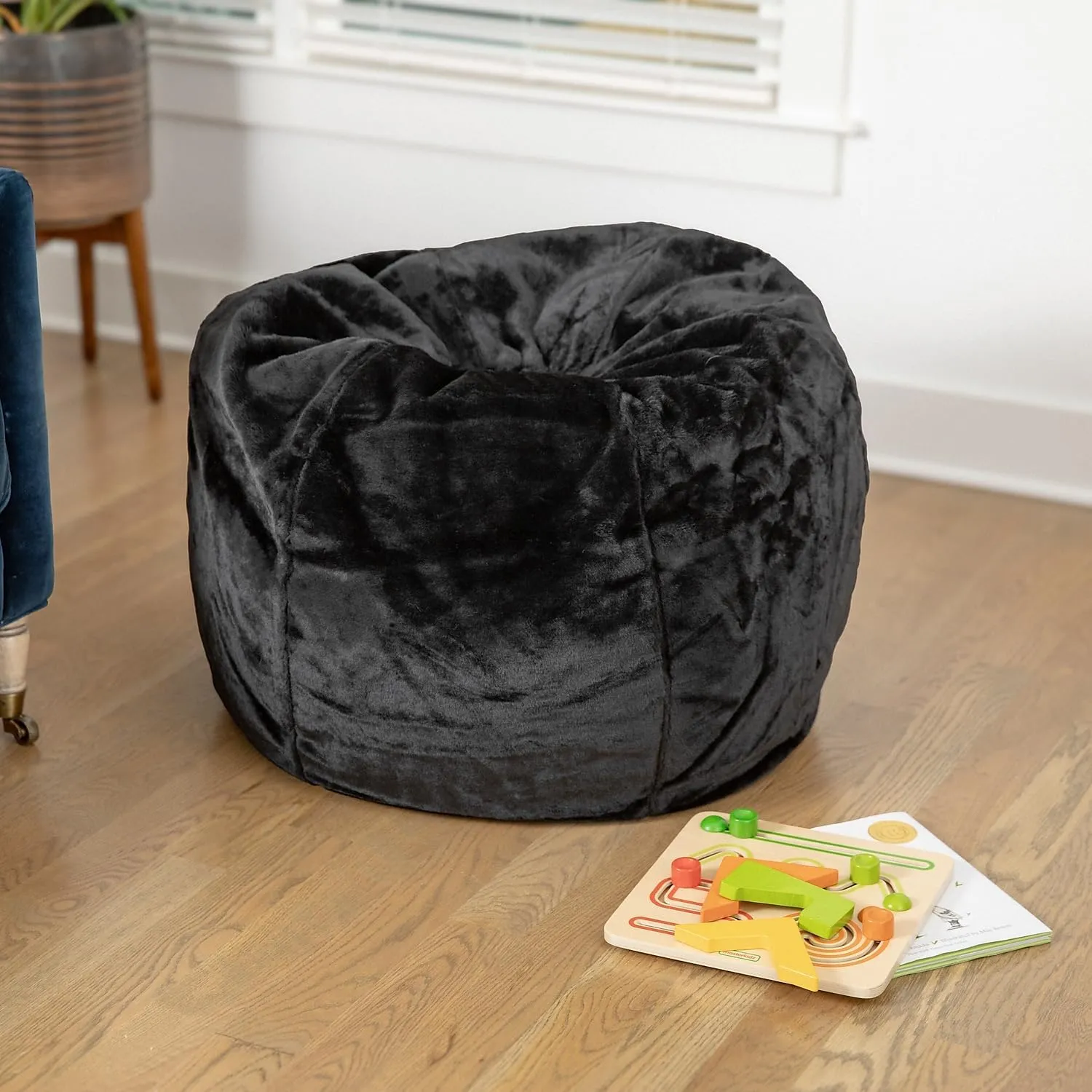 Flash Furniture Dillon Small Black Furry Bean Bag Chair for Kids and Teens
