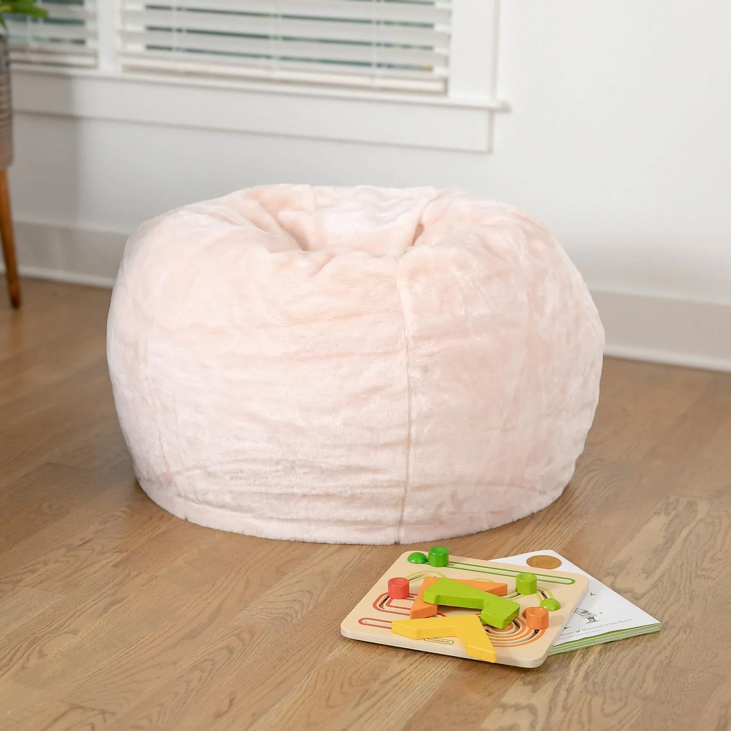 Flash Furniture Dillon Small Blush Furry Bean Bag Chair for Kids and Teens
