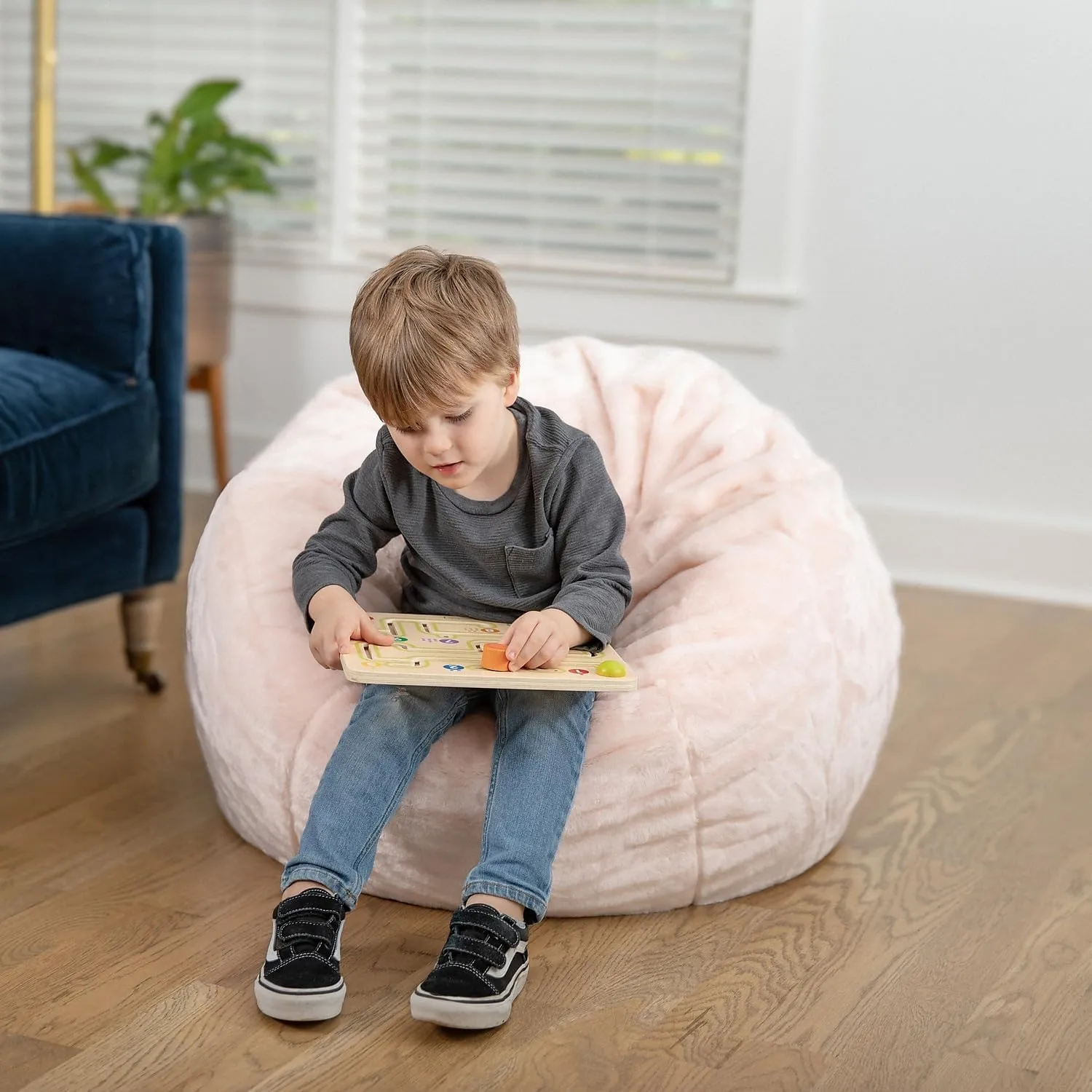 Flash Furniture Dillon Small Blush Furry Bean Bag Chair for Kids and Teens