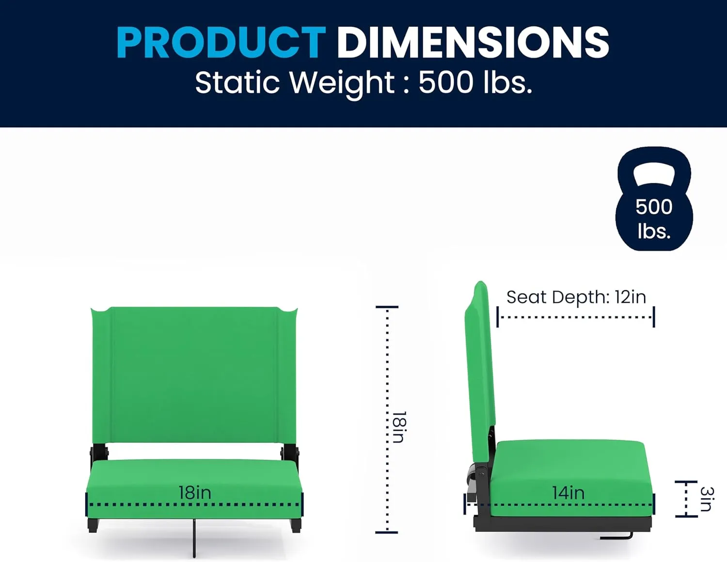 Flash Furniture Grandstand Portable Stadium Seats for Bleachers or Benches, Folding Padded Stadium Chairs with Handle, Pack of 2, 500 lb. Weight Capacity, Bright Green