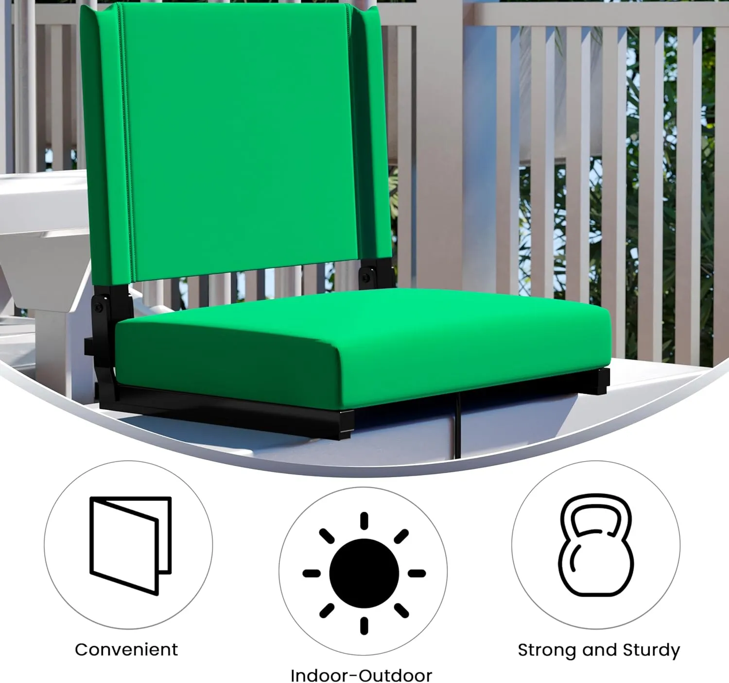Flash Furniture Grandstand Portable Stadium Seats for Bleachers or Benches, Folding Padded Stadium Chairs with Handle, Pack of 2, 500 lb. Weight Capacity, Bright Green