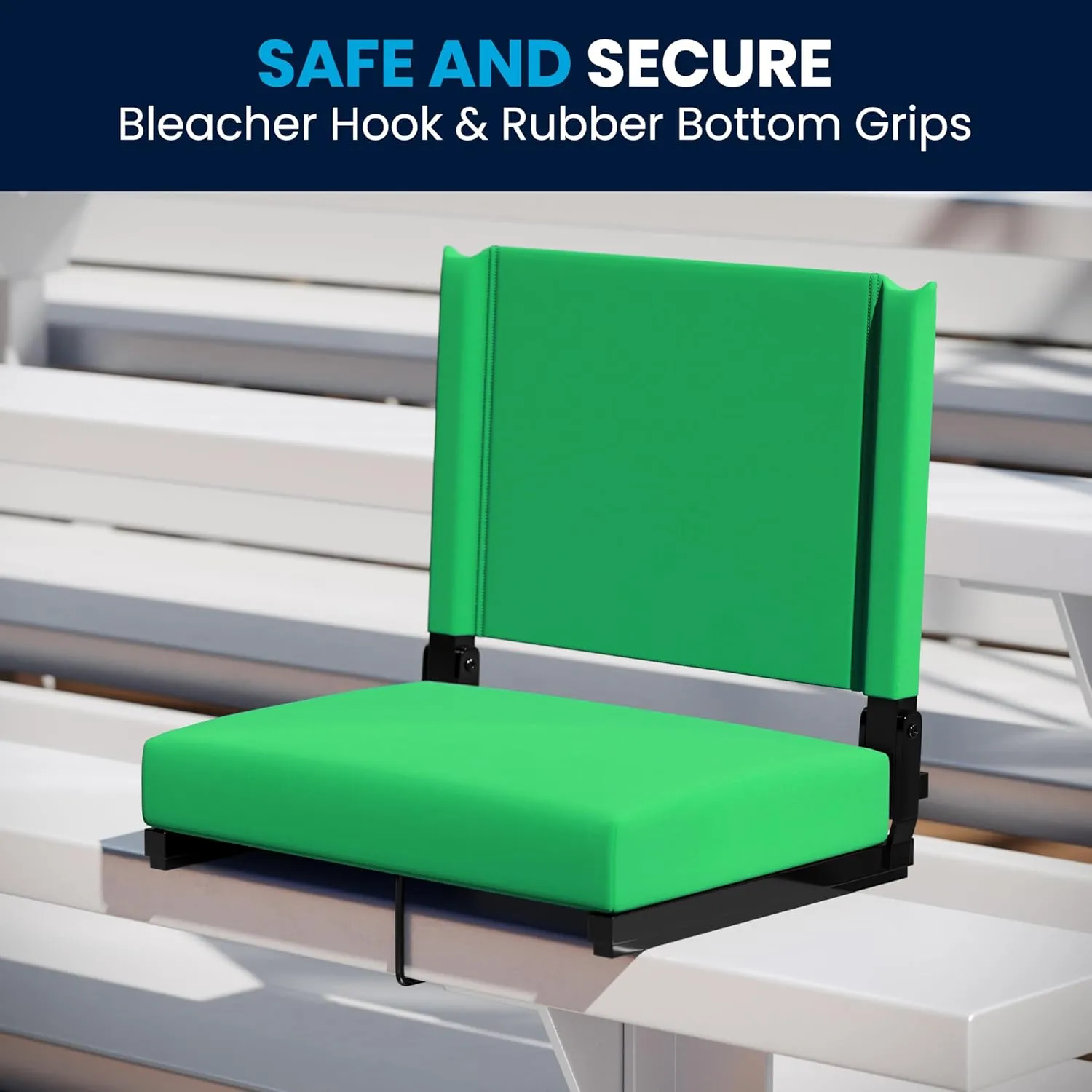 Flash Furniture Grandstand Portable Stadium Seats for Bleachers or Benches, Folding Padded Stadium Chairs with Handle, Pack of 2, 500 lb. Weight Capacity, Bright Green