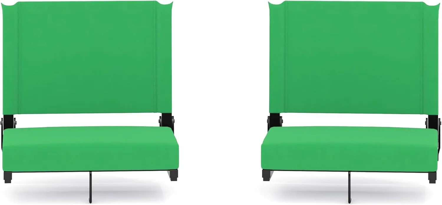 Flash Furniture Grandstand Portable Stadium Seats for Bleachers or Benches, Folding Padded Stadium Chairs with Handle, Pack of 2, 500 lb. Weight Capacity, Bright Green