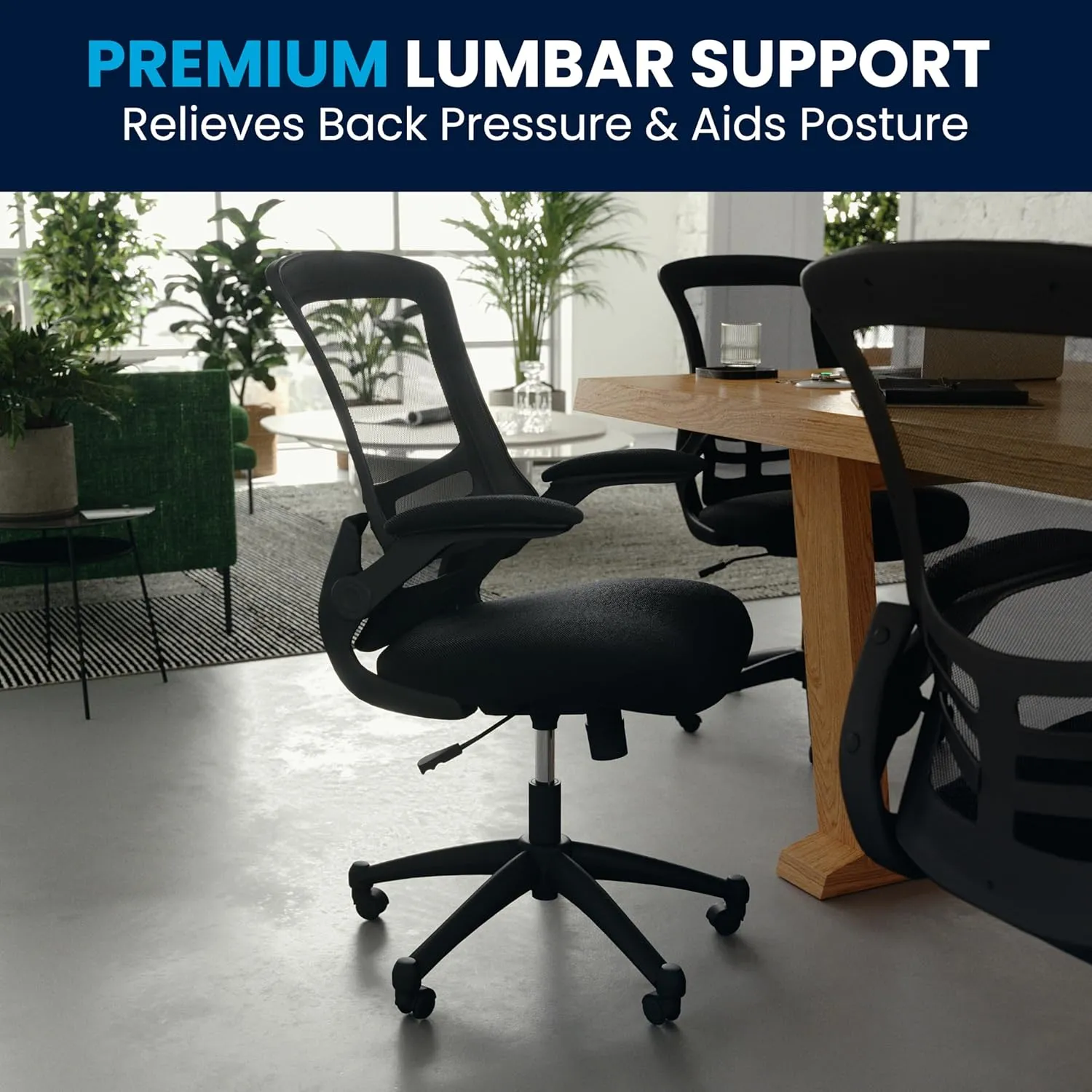 Flash Furniture Kelista Mid-Back Swivel Office Chair with Adjustable Seat Height, Ergonomic Mesh Desk Chair with Flip-Up Armrests, Black
