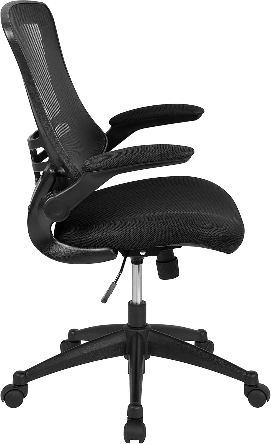 Flash Furniture Kelista Mid-Back Swivel Office Chair with Adjustable Seat Height, Ergonomic Mesh Desk Chair with Flip-Up Armrests, Black