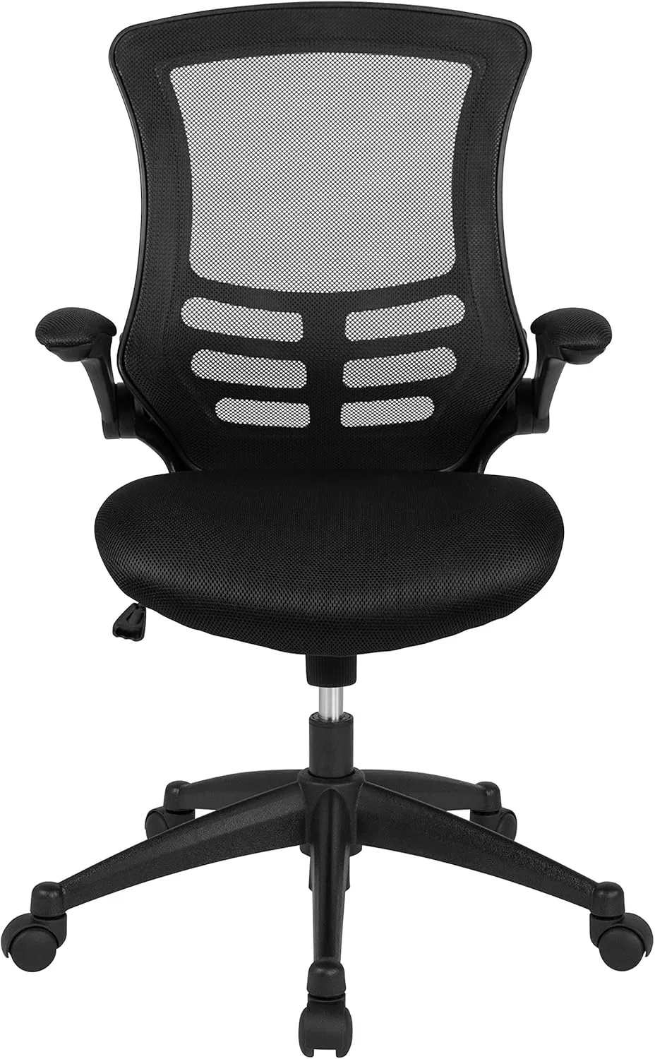 Flash Furniture Kelista Mid-Back Swivel Office Chair with Adjustable Seat Height, Ergonomic Mesh Desk Chair with Flip-Up Armrests, Black