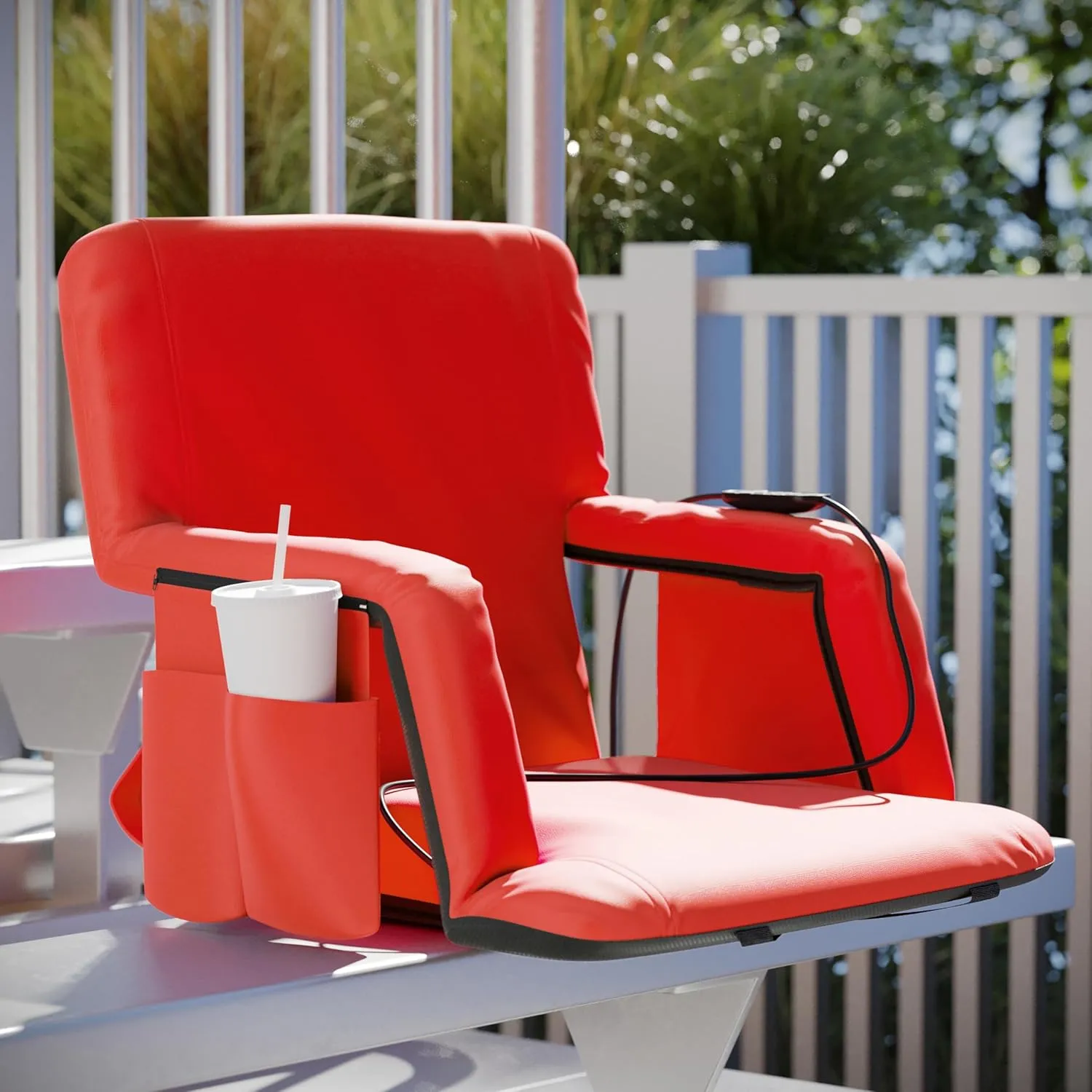 Flash Furniture Malta Stadium Seat with Heated Back and Seat, 6 Recline Positions, Portable Chair with Backpack Straps, USB Battery Pack Not Included, Red
