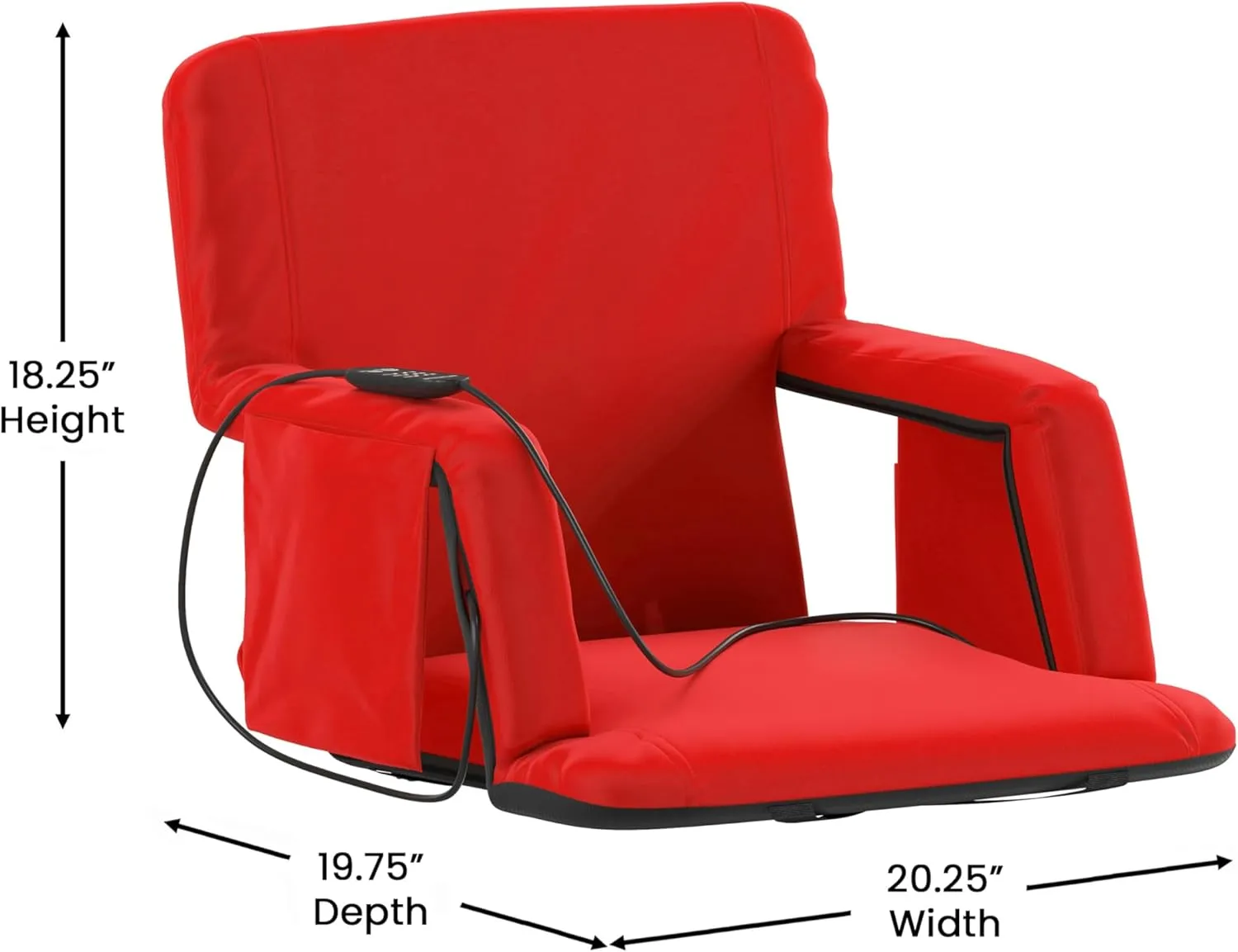 Flash Furniture Malta Stadium Seat with Heated Back and Seat, 6 Recline Positions, Portable Chair with Backpack Straps, USB Battery Pack Not Included, Red