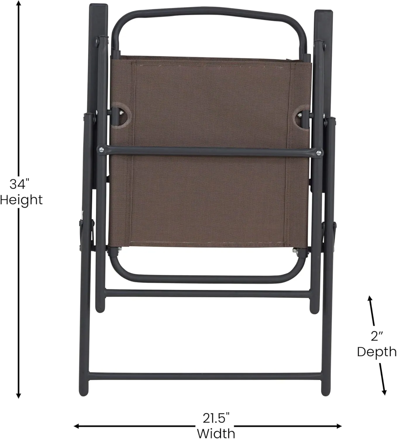Flash Furniture Mystic Folding Patio Sling Chairs, Outdoor Textilene Lawn Chairs with Armrests, Set of 2, Brown