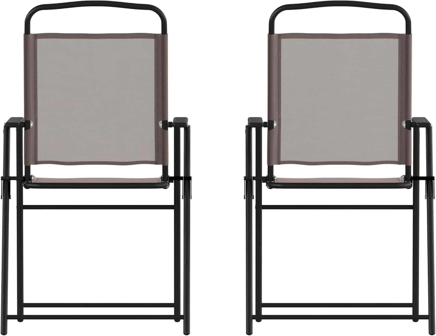 Flash Furniture Mystic Folding Patio Sling Chairs, Outdoor Textilene Lawn Chairs with Armrests, Set of 2, Brown