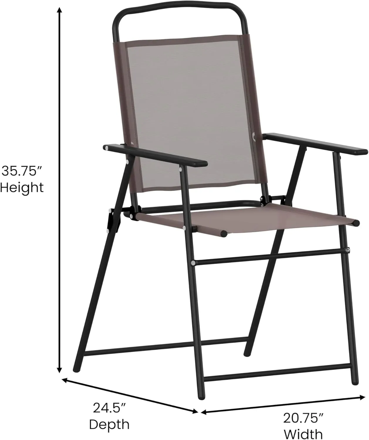 Flash Furniture Mystic Folding Patio Sling Chairs, Outdoor Textilene Lawn Chairs with Armrests, Set of 2, Brown