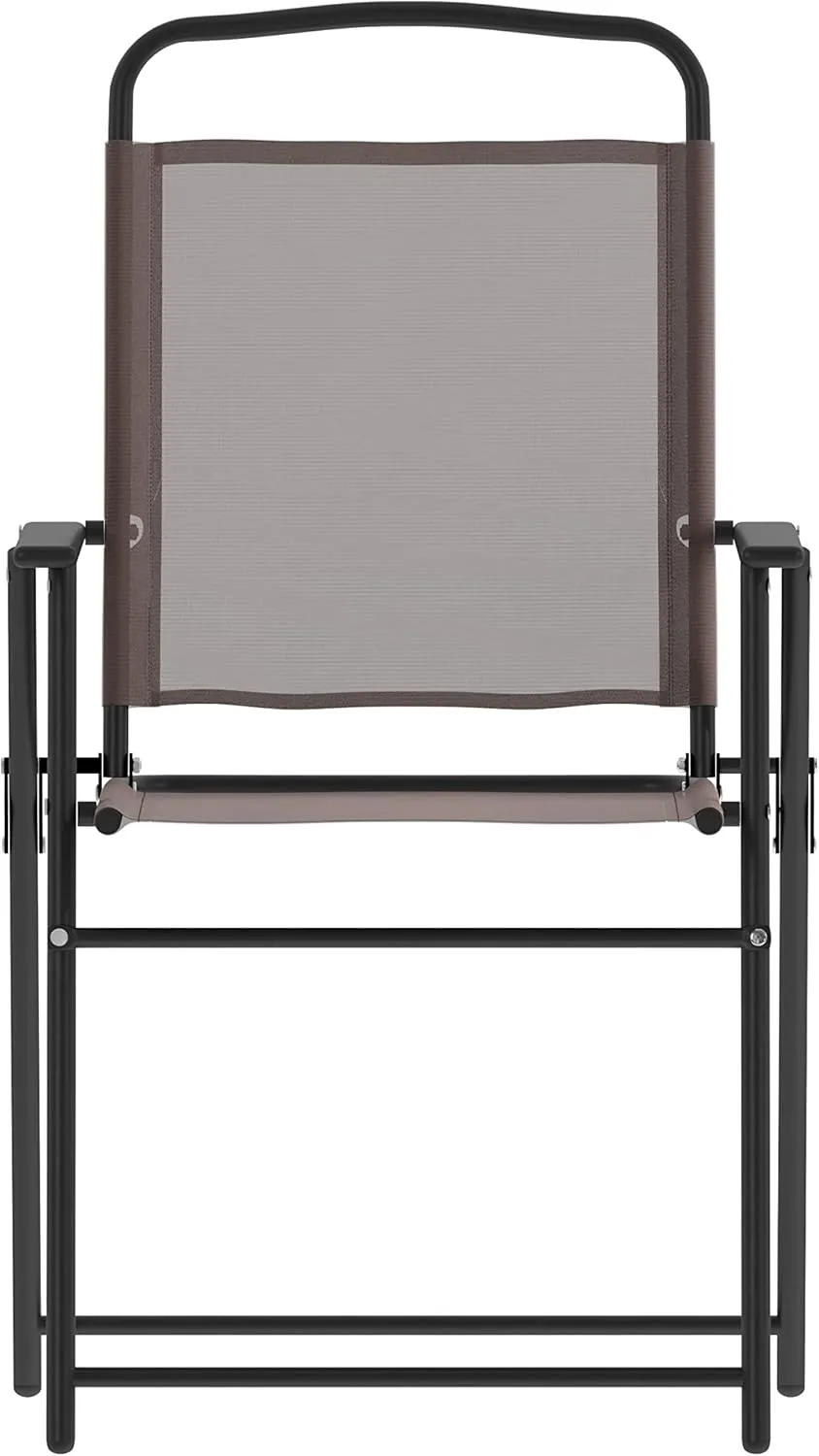 Flash Furniture Mystic Folding Patio Sling Chairs, Outdoor Textilene Lawn Chairs with Armrests, Set of 2, Brown