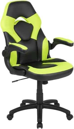 Flash Furniture X10 Gaming Chair Racing Office Ergonomic Computer PC Adjustable Swivel Chair with Flip-up Arms, Neon Green/Black LeatherSoft