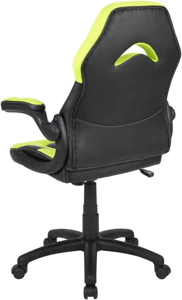 Flash Furniture X10 Gaming Chair Racing Office Ergonomic Computer PC Adjustable Swivel Chair with Flip-up Arms, Neon Green/Black LeatherSoft