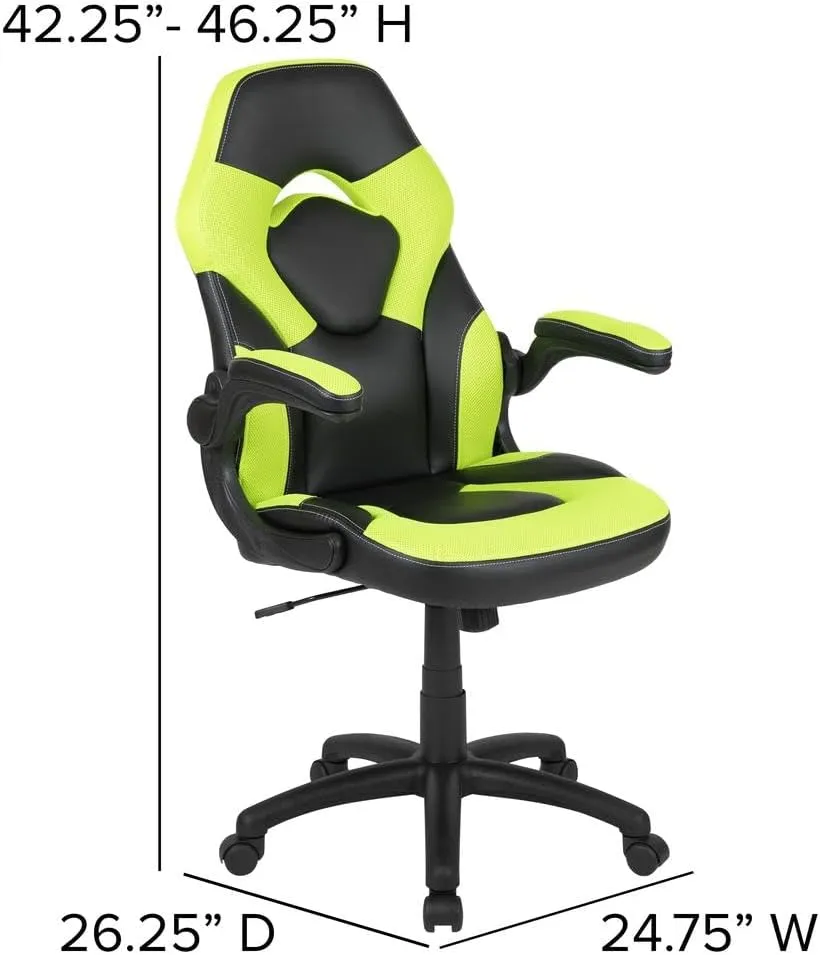 Flash Furniture X10 Gaming Chair Racing Office Ergonomic Computer PC Adjustable Swivel Chair with Flip-up Arms, Neon Green/Black LeatherSoft