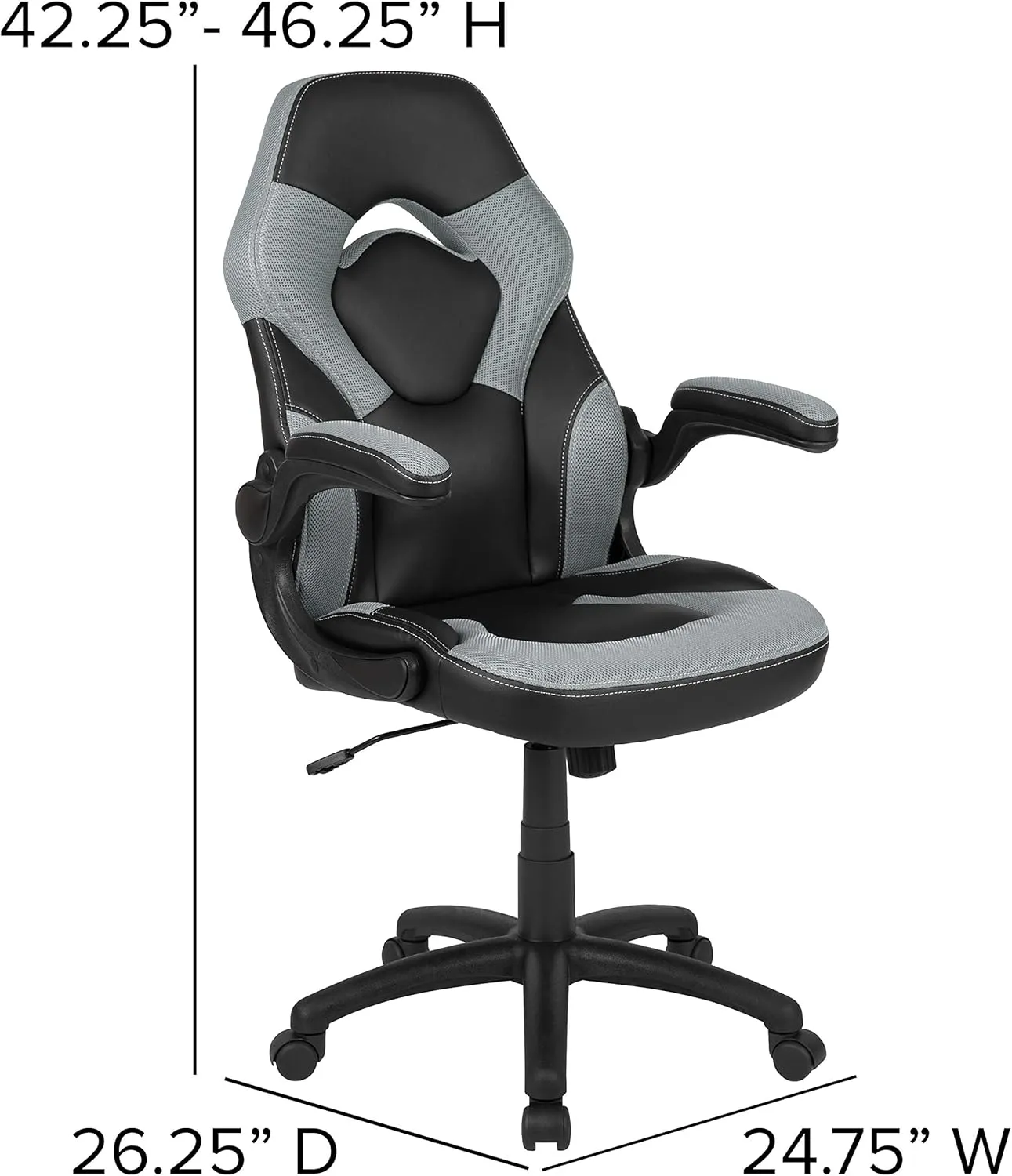 Flash Furniture X10 High-Back LeatherSoft Racing Style Gaming Chair with Flip-Up Arms, Ergonomic Padded Swivel Computer Chair, Gray/Black