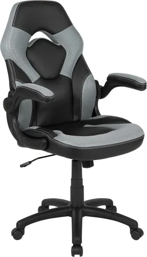 Flash Furniture X10 High-Back LeatherSoft Racing Style Gaming Chair with Flip-Up Arms, Ergonomic Padded Swivel Computer Chair, Gray/Black