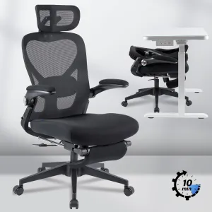 FLEXISPOT Foldex Ergonomic Office Chair, Folding Chair for Small Spaces with Lumbar Support, Flip-up Armrests, 3D Headrest, Desk Chairs with Footrest for Work,Video Game (Foam Seat, Black)