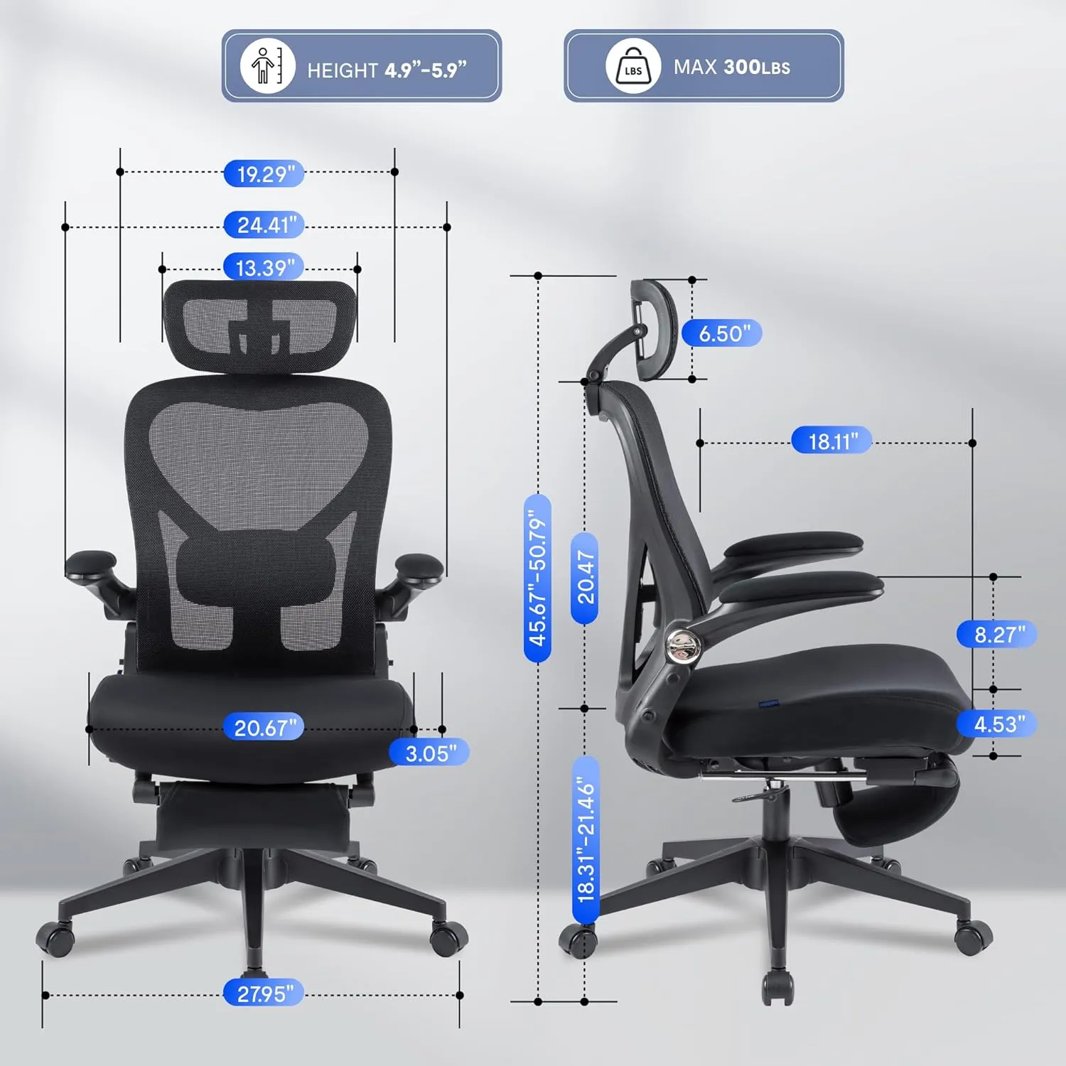 FLEXISPOT Foldex Ergonomic Office Chair, Folding Chair for Small Spaces with Lumbar Support, Flip-up Armrests, 3D Headrest, Desk Chairs with Footrest for Work,Video Game (Foam Seat, Black)