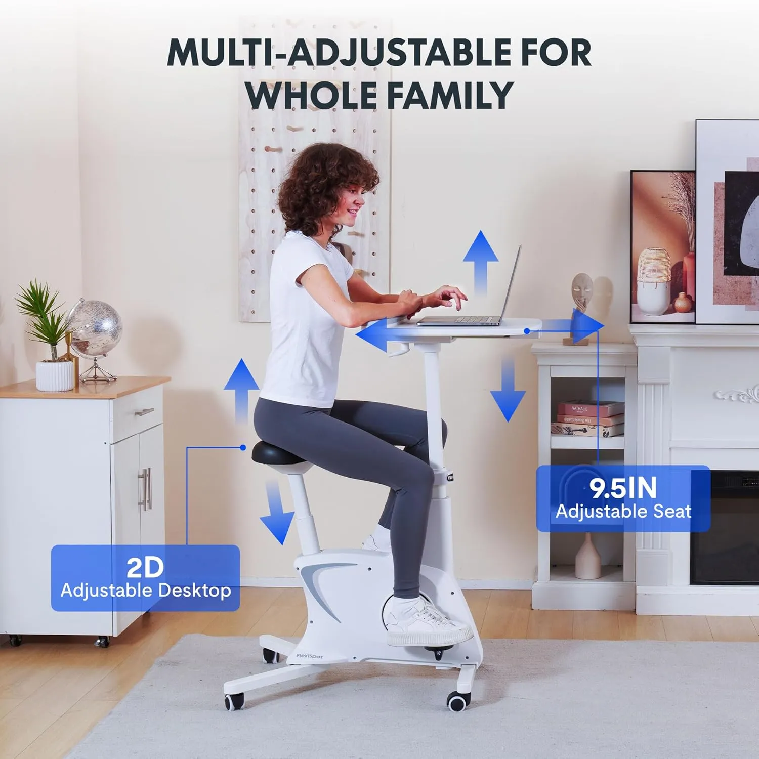 FLEXISPOT V9 3-IN-1 Exercise Bike, All-in-one Under Desk Bike with Pedal Exerciser, Indoor Cycling Bike with Adjustable Resistance/LCD Display/Seat/Desktop 350LBS Heavy Duty, Stationary Bike for Home