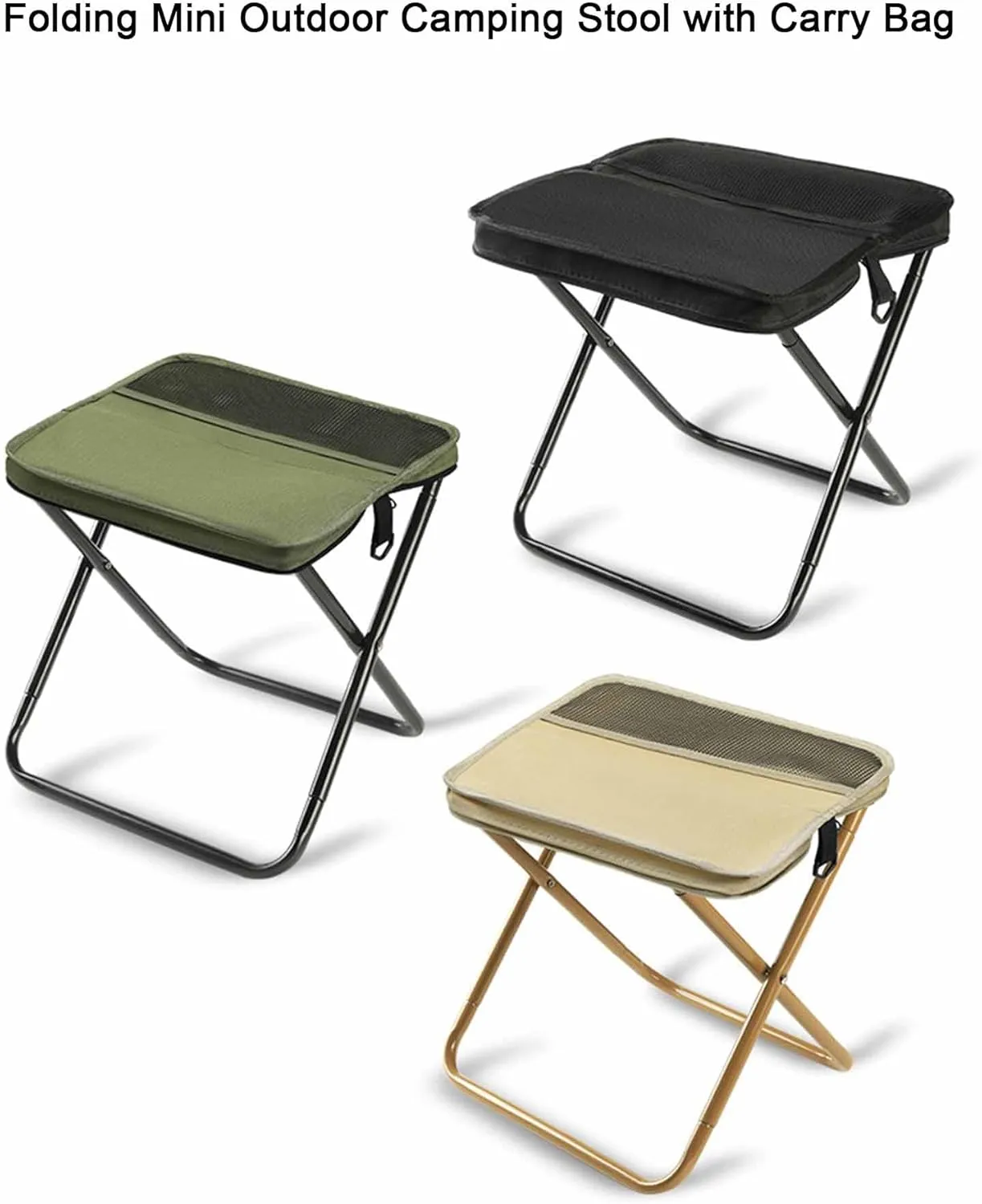 Foldable Backpack Stool, Folding Mini Outdoor Camping Stool with Carry Bag, Lightweight Outdoor Zipper Pack Folding Chair Footstool for Picnic Hiking Fishing (Black, S)