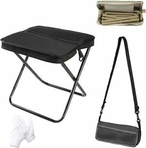 Foldable Backpack Stool, Folding Mini Outdoor Camping Stool with Carry Bag, Lightweight Outdoor Zipper Pack Folding Chair Footstool for Picnic Hiking Fishing (Black, S)